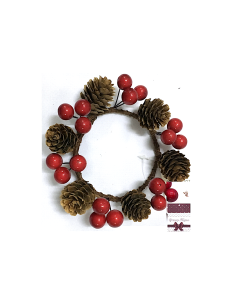Girocandela di Natale con bacche e pigne 10/12cm - La magia di Natale a casa tua