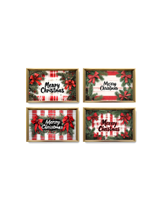 Vassoio rettangolare di Natale 35x20cm MDF bordo oro assortito - La magia di Natale a casa tua