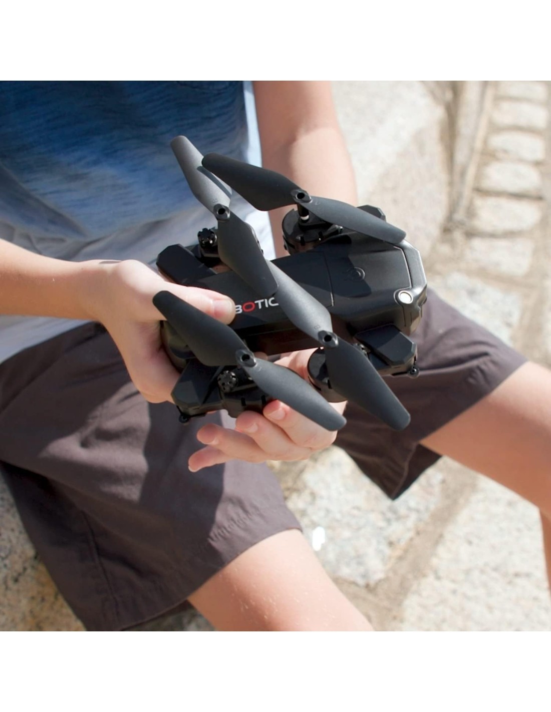 Rocco Giocattoli, Drone Pieghevole, luci LED, fotocamera regolabile, custodia portatile, utilizzo indoor e outdoor