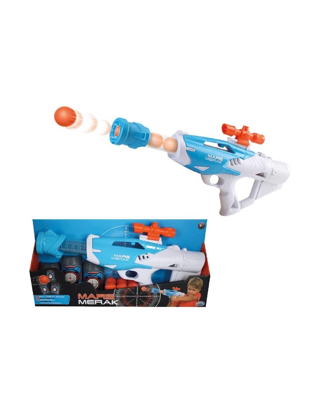 Pistola Giocattolo Sparapalline - Include 12 Palline in Foam e 3 Bersagli, Lunghezza 36 cm