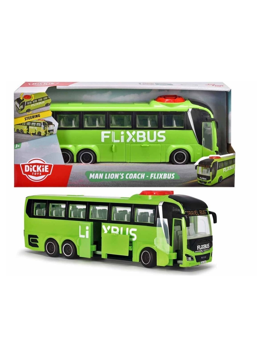 AUTOBUS FLIXBUS 27 CM, GIOCATTOLO VEICOLO, BUS TURISTICO, GIOCO BAMBINI 3+