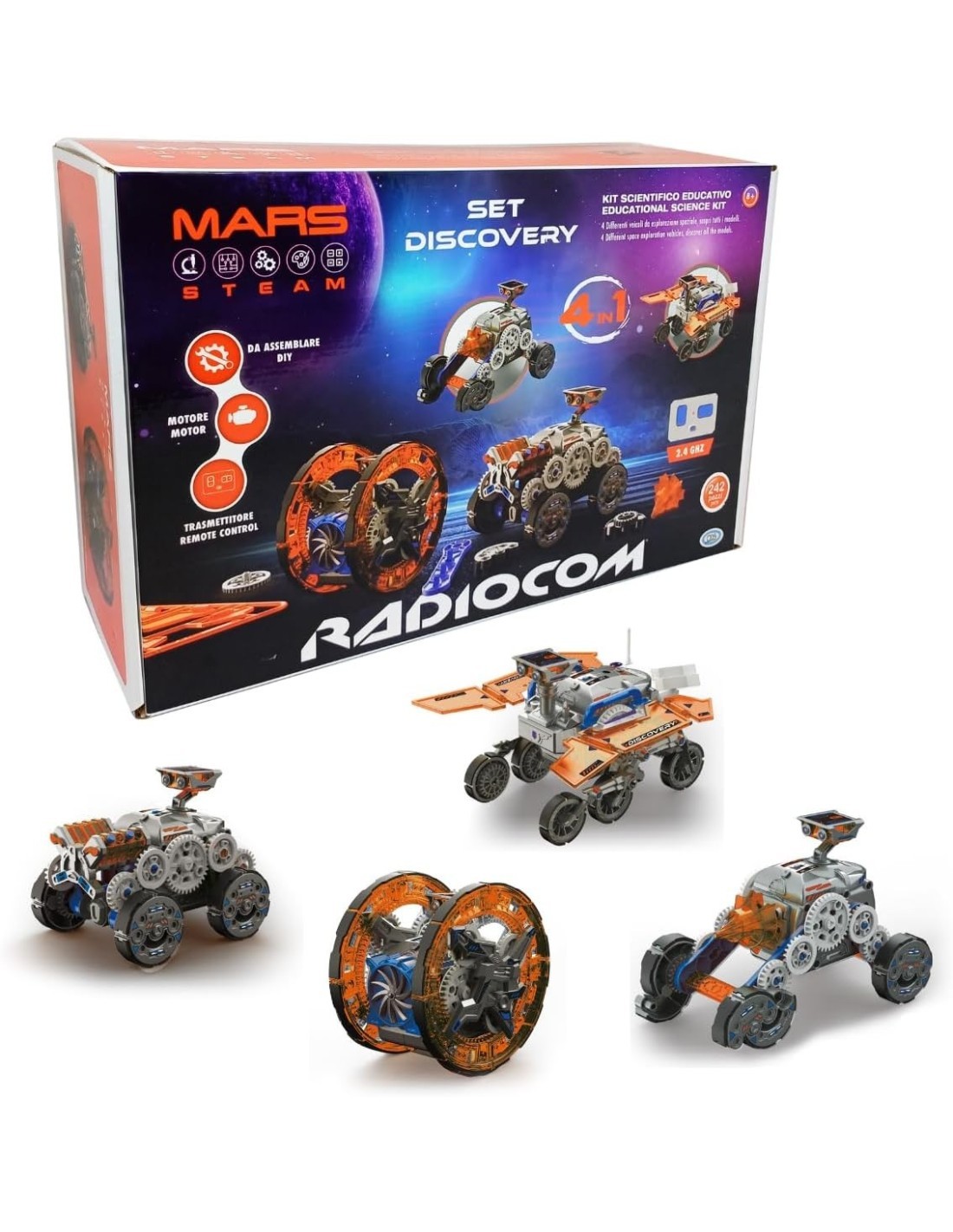 MARS, SET DISCOVERY MEZZI R/C 4IN1, VEICOLI SPAZIALI ASSEMBLABILI E PILOTABILI, 38,3X11X24 CM