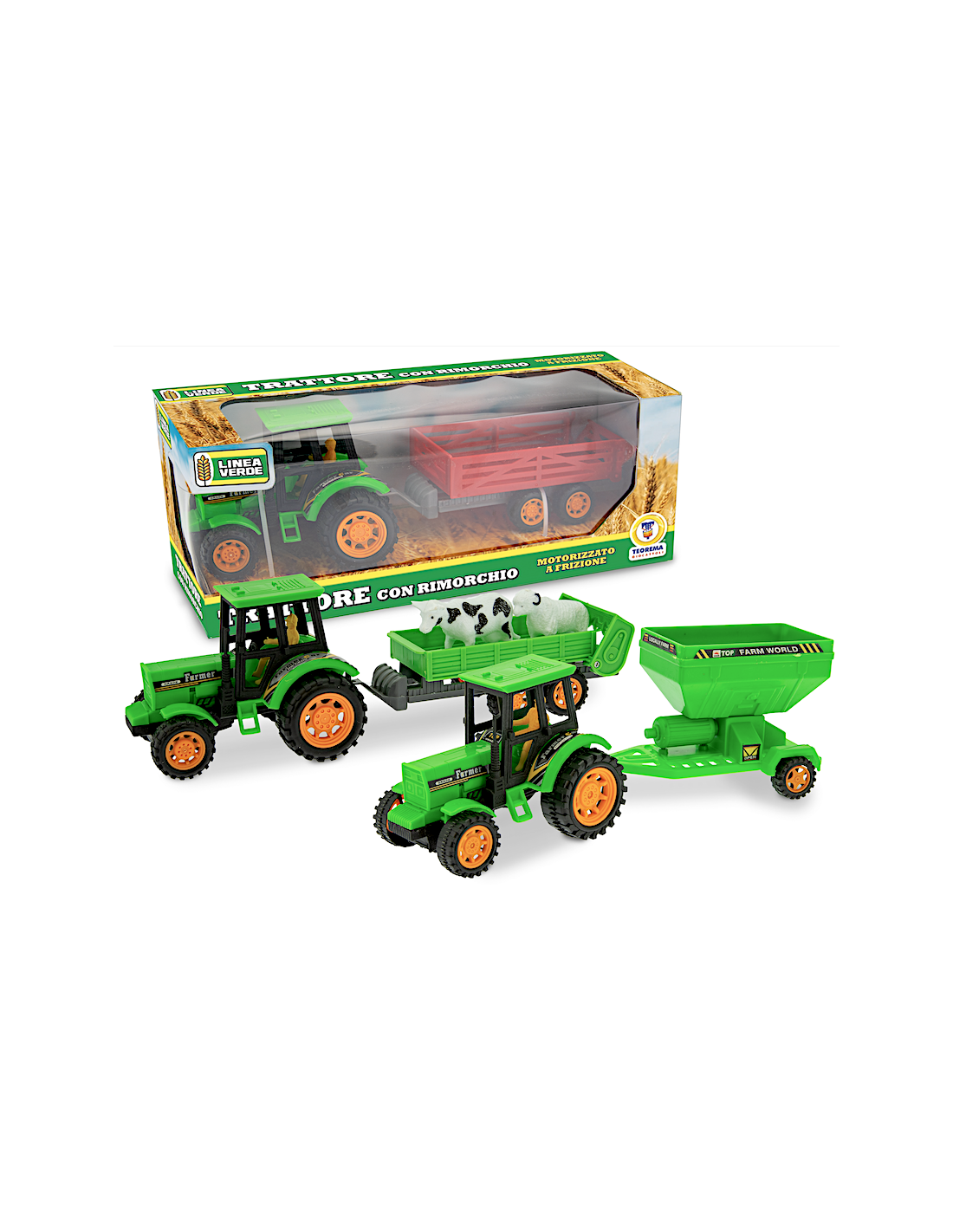 LINEA VERDE 68512 TRATTORE GIOCATTOLO CON RIMORCHIO ASSORTITO A FRIZIONE