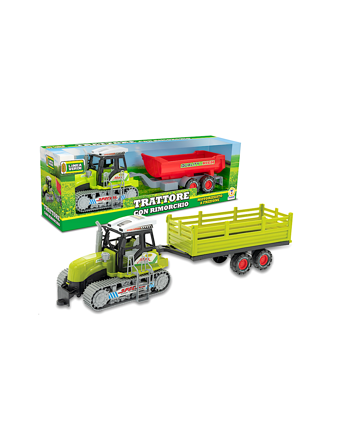 LINEA VERDE 68979 TRATTORE GIOCATTOLO CON RIMORCHIO ASSORTITO A FRIZIONE