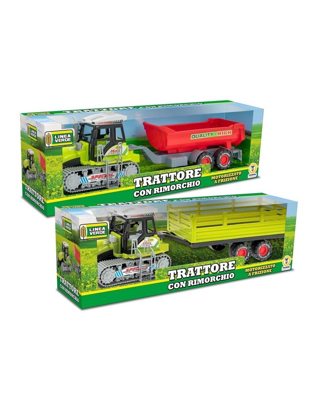 LINEA VERDE 68979 TRATTORE GIOCATTOLO CON RIMORCHIO ASSORTITO A FRIZIONE