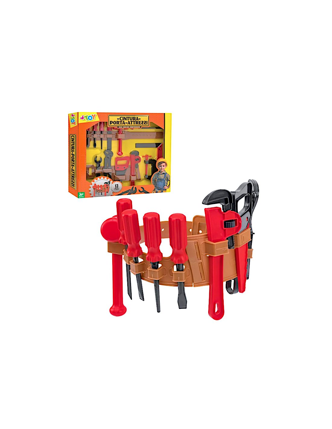 CINTURA ATTREZZI, SET 13 PEZZI, GIOCO LAVORO BAMBINI, CINTURA REGOLABILE, PLASTICA RESISTENTE, GLOBO WTOY 41695, 3+ ANNI