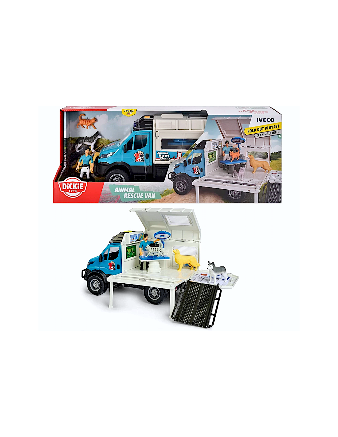 Dickie Toys Animal Rescue Van – Furgone Veterinario Scala 1:24 con Personaggio e Animali