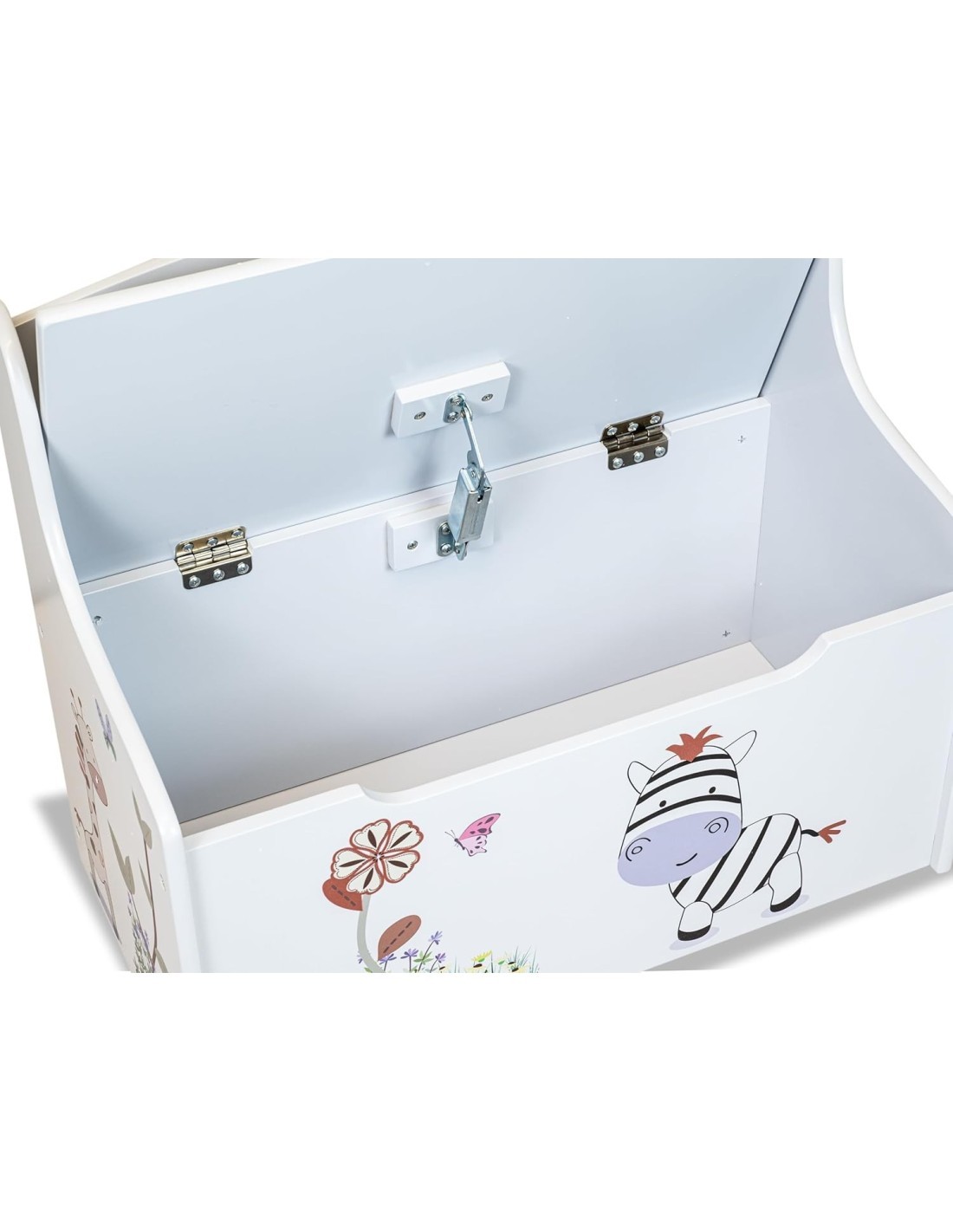 CASSAPANCA PORTA GIOCHI BAMBINI, PANCA CONTENITORE 2 IN 1, BAULE IN LEGNO, COPERCHIO SICURO, DESIGN ANIMALI