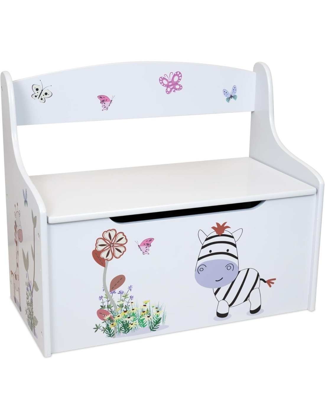 CASSAPANCA PORTA GIOCHI BAMBINI, PANCA CONTENITORE 2 IN 1, BAULE IN LEGNO, COPERCHIO SICURO, DESIGN ANIMALI