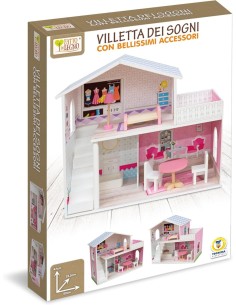 VILLETTA DEI SOGNI IN LEGNO, CASA DELLE BAMBOLE, CON TANTI ACCESSORI, ALTEZZA 47 CM, TEOREMA