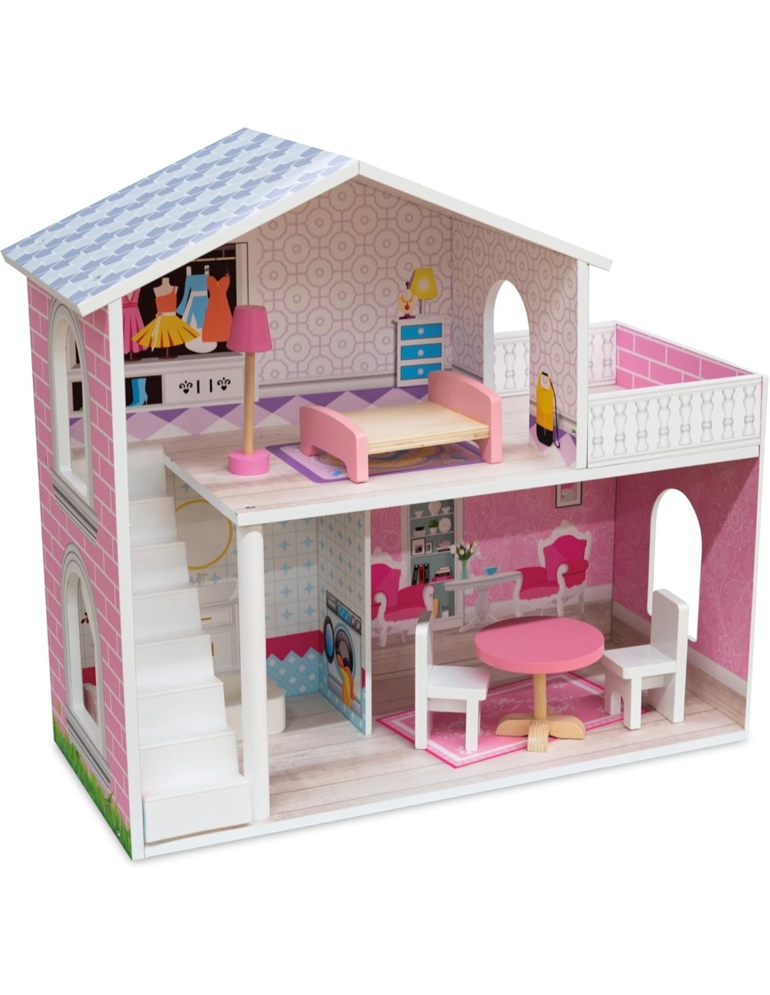 VILLETTA DEI SOGNI IN LEGNO, CASA DELLE BAMBOLE, CON TANTI ACCESSORI, ALTEZZA 47 CM, TEOREMA