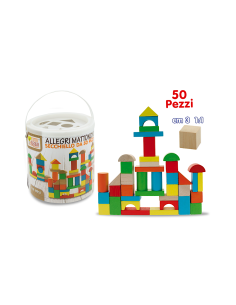 FATTO DI LEGNO - ALLEGRI MATTONCINI 50PZ IN LEGNO, GIOCATTOLO EDUCATIVO