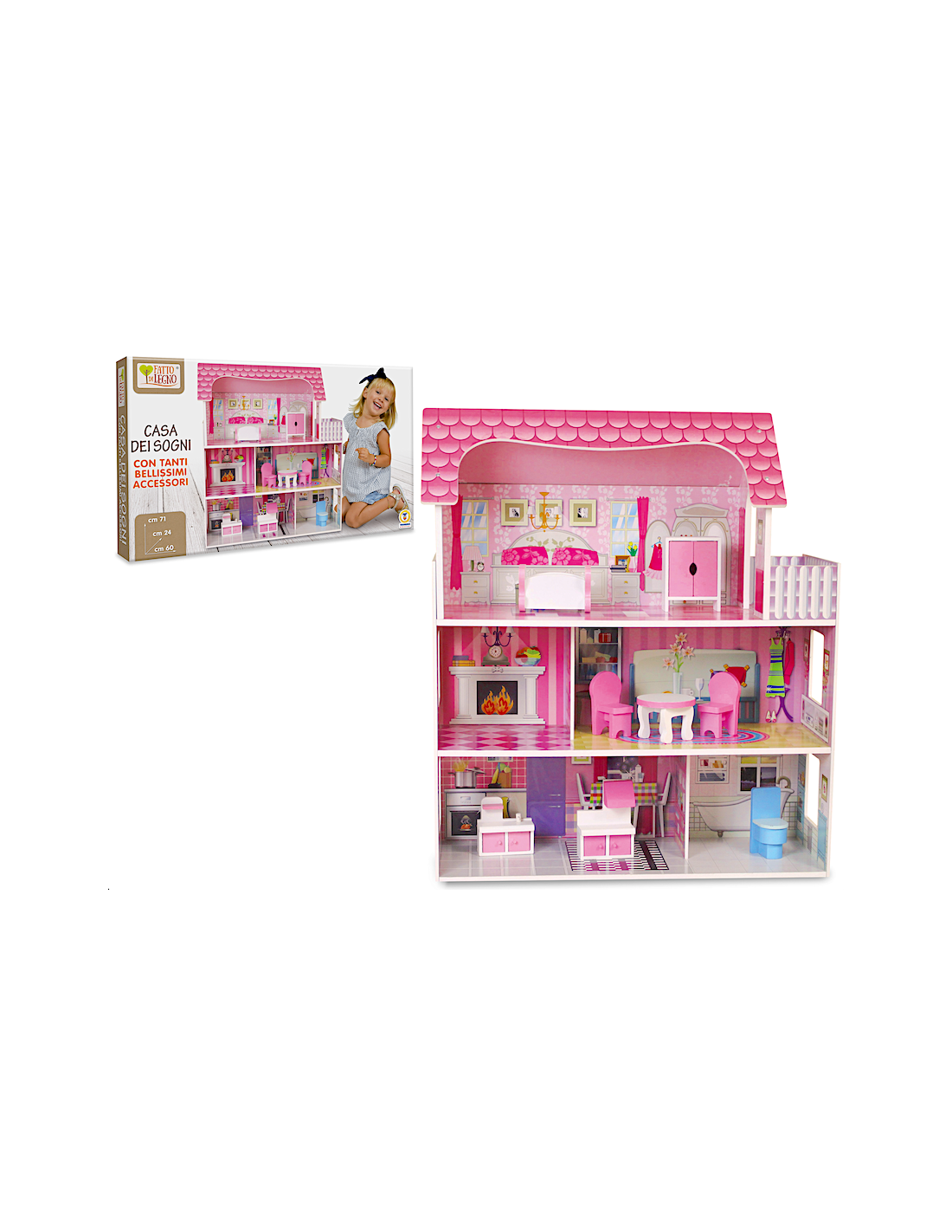 FATTO DI LEGNO - CASA DEI SOGNI CON ACCESSORI 60X24X71CM