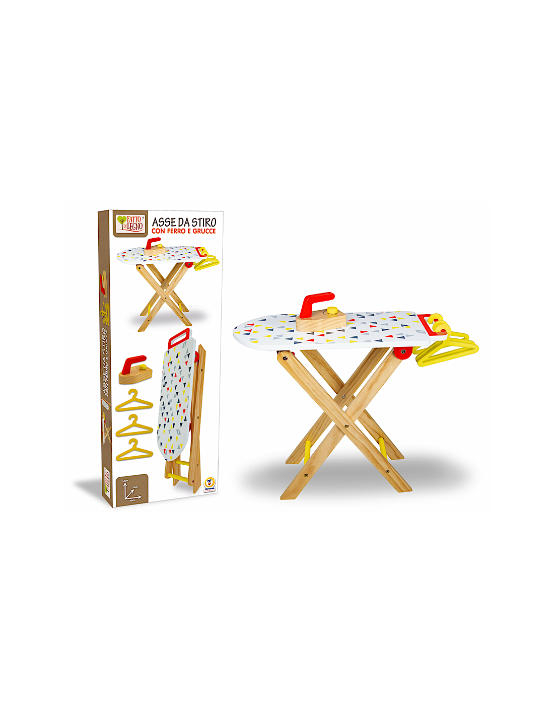 FATTO DI LEGNO - ASSE DA STIRO CON ACCESSORI 60X25X54CM GIOCO PER BAMBINI