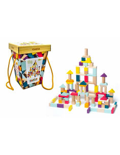 CUBIKA CBK15184, SET 100 BLOCCHI LEGNO, COSTRUZIONE, IMPEGNO MOTORIO, EDUCATIVO, MULTICOLORE