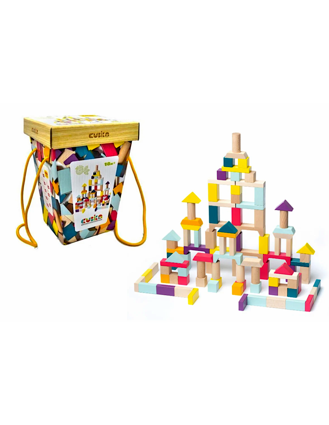 CUBIKA CBK15184, SET 100 BLOCCHI LEGNO, COSTRUZIONE, IMPEGNO MOTORIO, EDUCATIVO, MULTICOLORE