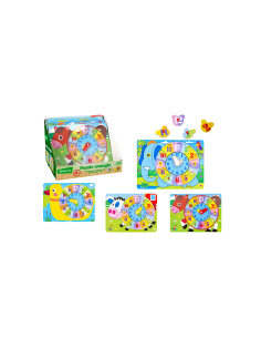 PUZZLE OROLOGIO IN LEGNO, 4 ASSORTITI, 30X22,5 CM, GIOCO EDUCATIVO, ANIMALI, ASSORTITO