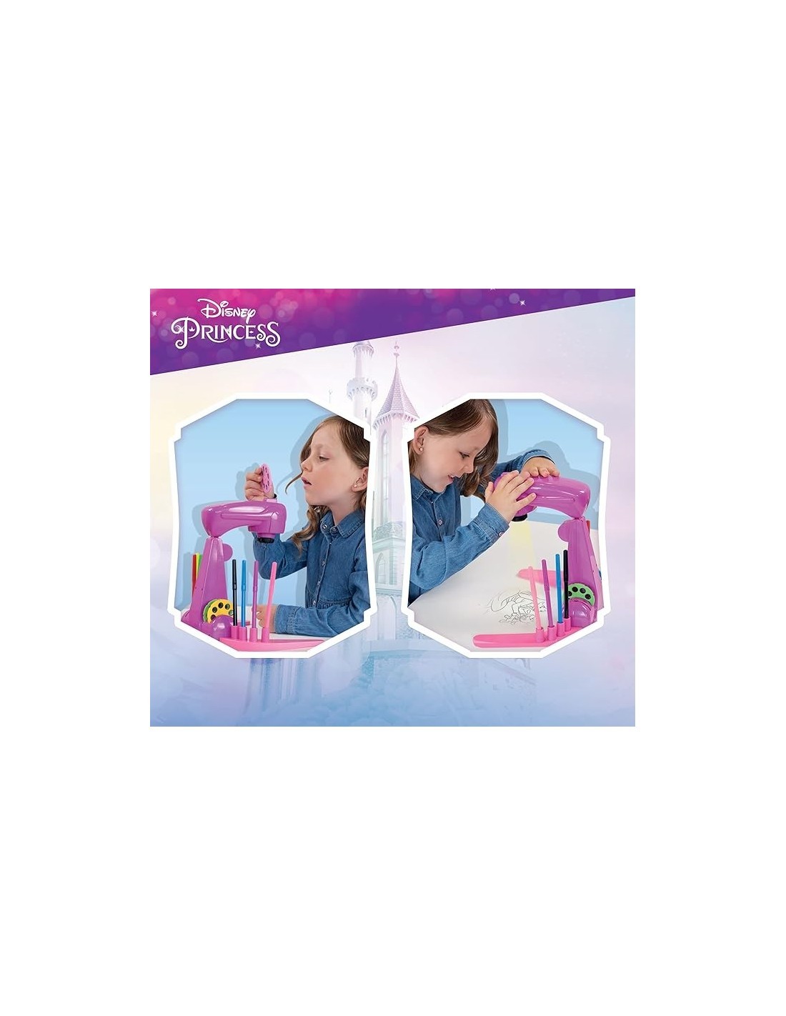 Lisciani Giochi, Princess Projector Drawing School, Proiettore per Disegno, 4 Dischi, 8 Pennarelli, Multicolore