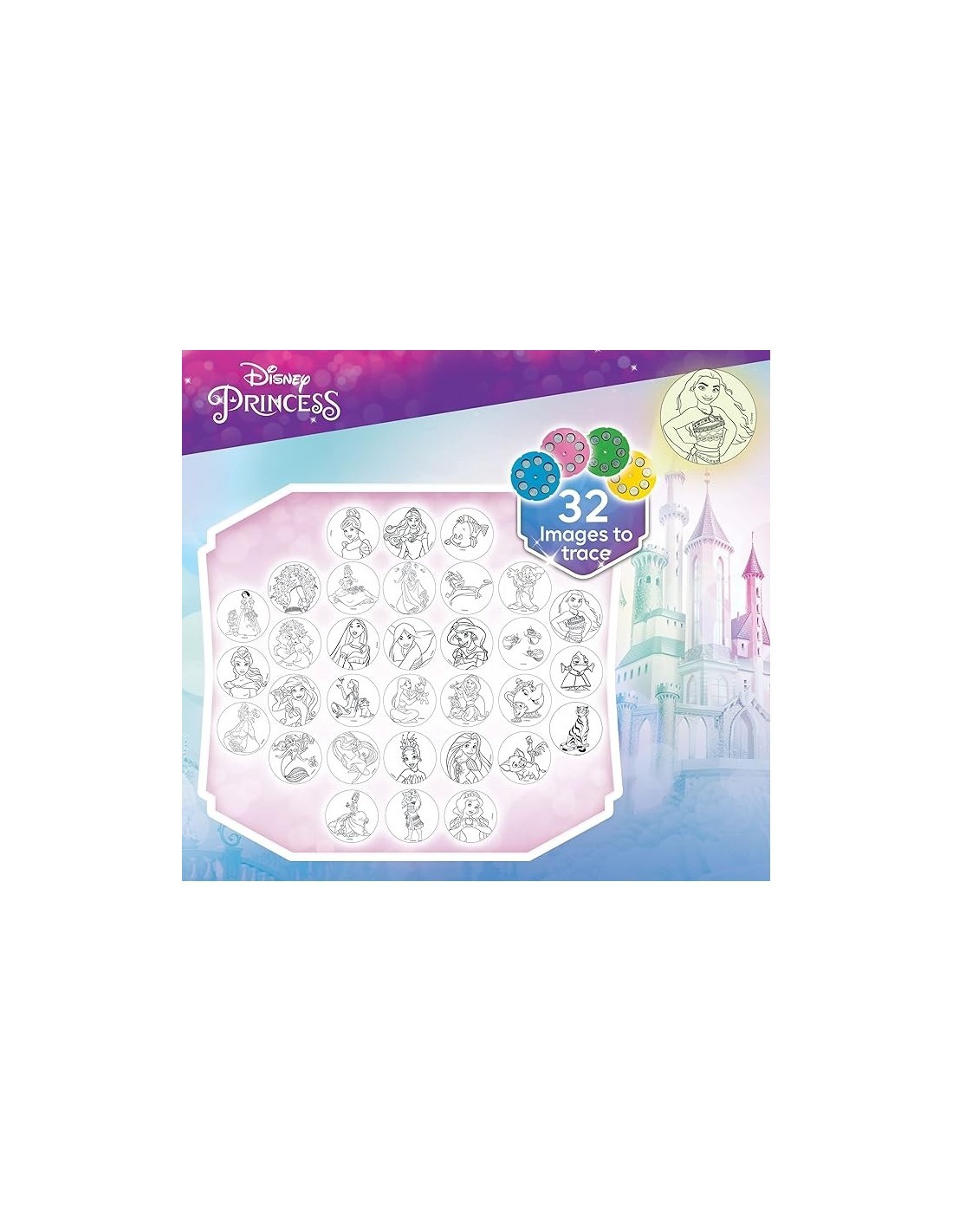 Lisciani Giochi, Princess Projector Drawing School, Proiettore per Disegno, 4 Dischi, 8 Pennarelli, Multicolore