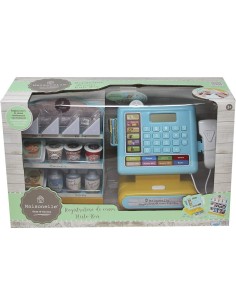 Registratore di Cassa Maisonelle Ristobar, con Soldi Finti e Alimenti, Funzione Calcolatrice, Suoni, Banco Gastronomia