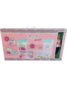 City Life Villetta 61x40x78 cm, Playset con 3 Stanze, Fashion Doll 29 cm e Accessori, Giocattolo per Bambine
