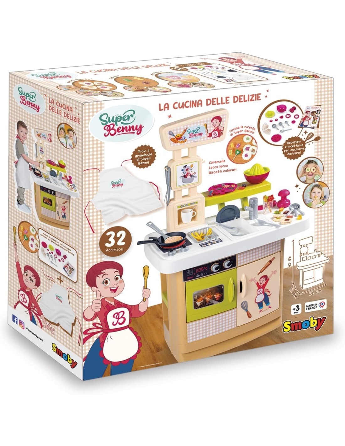 SMOBY, SUPER BENNY LA CUCINA DELLE DELIZIE, CUCINA GIOCATTOLO, 32 ACCESSORI, GREMIBULE, RICETTARIO, BAMBINI 3+