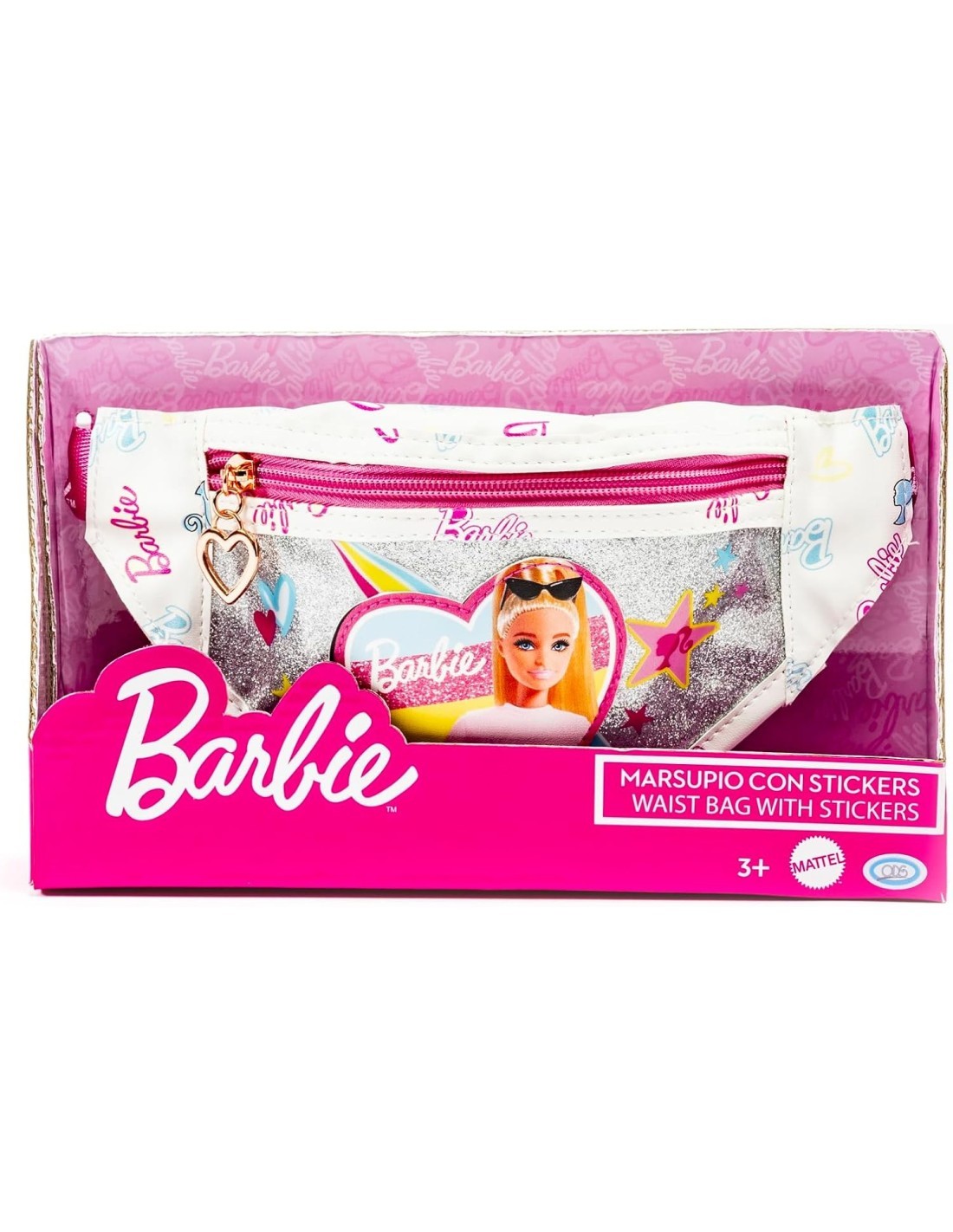 BARBIE MARSUPIO BAMBINE, TASCA FRONTALE CON CERNIERA, CINTURA REGOLABILE, ECOPELLE, CON STICKERS, +3 ANNI