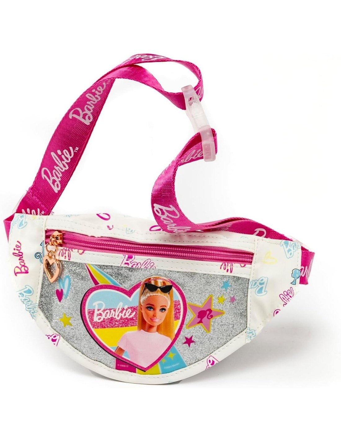 BARBIE MARSUPIO BAMBINE, TASCA FRONTALE CON CERNIERA, CINTURA REGOLABILE, ECOPELLE, CON STICKERS, +3 ANNI