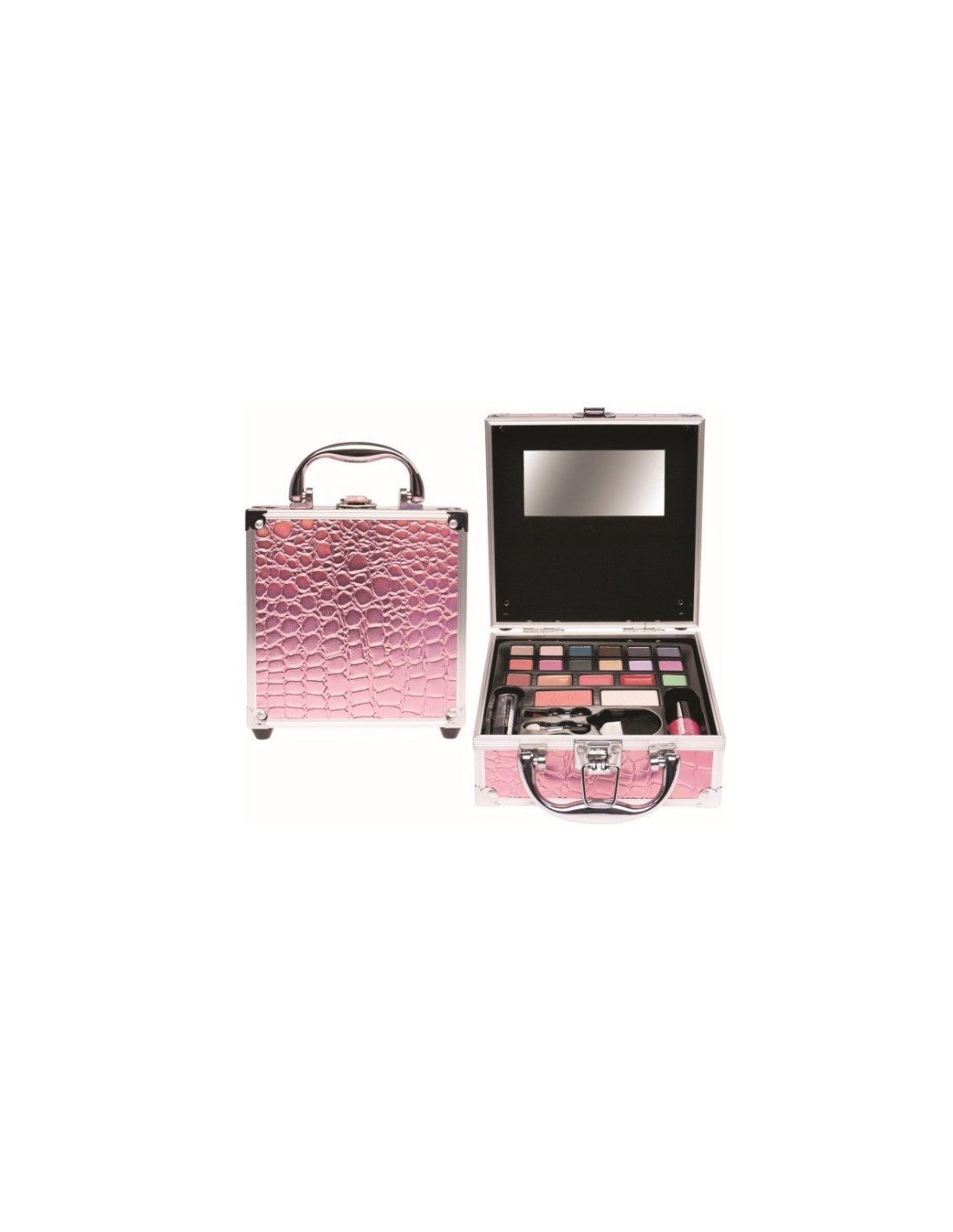 MINI BEAUTY CASE CASUELLE COCCODRILLO ROSA 17X15X7CM