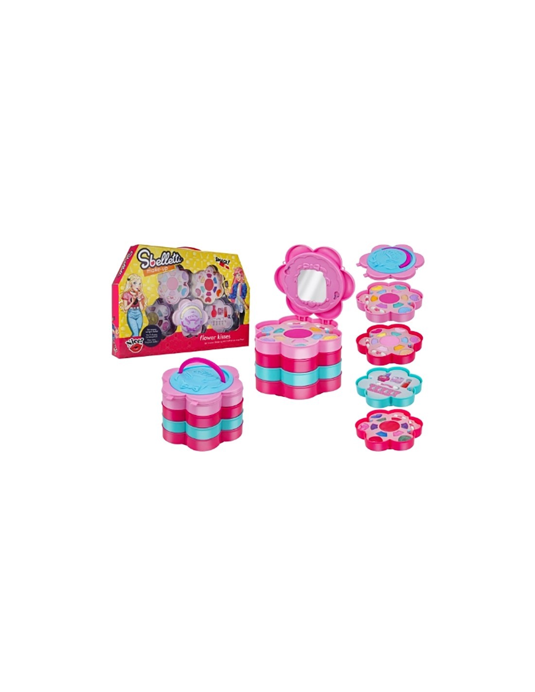 COFANETTO TRUCCHI 4 LIVELLI CON SPECCHIO A FORMA DI FIORE