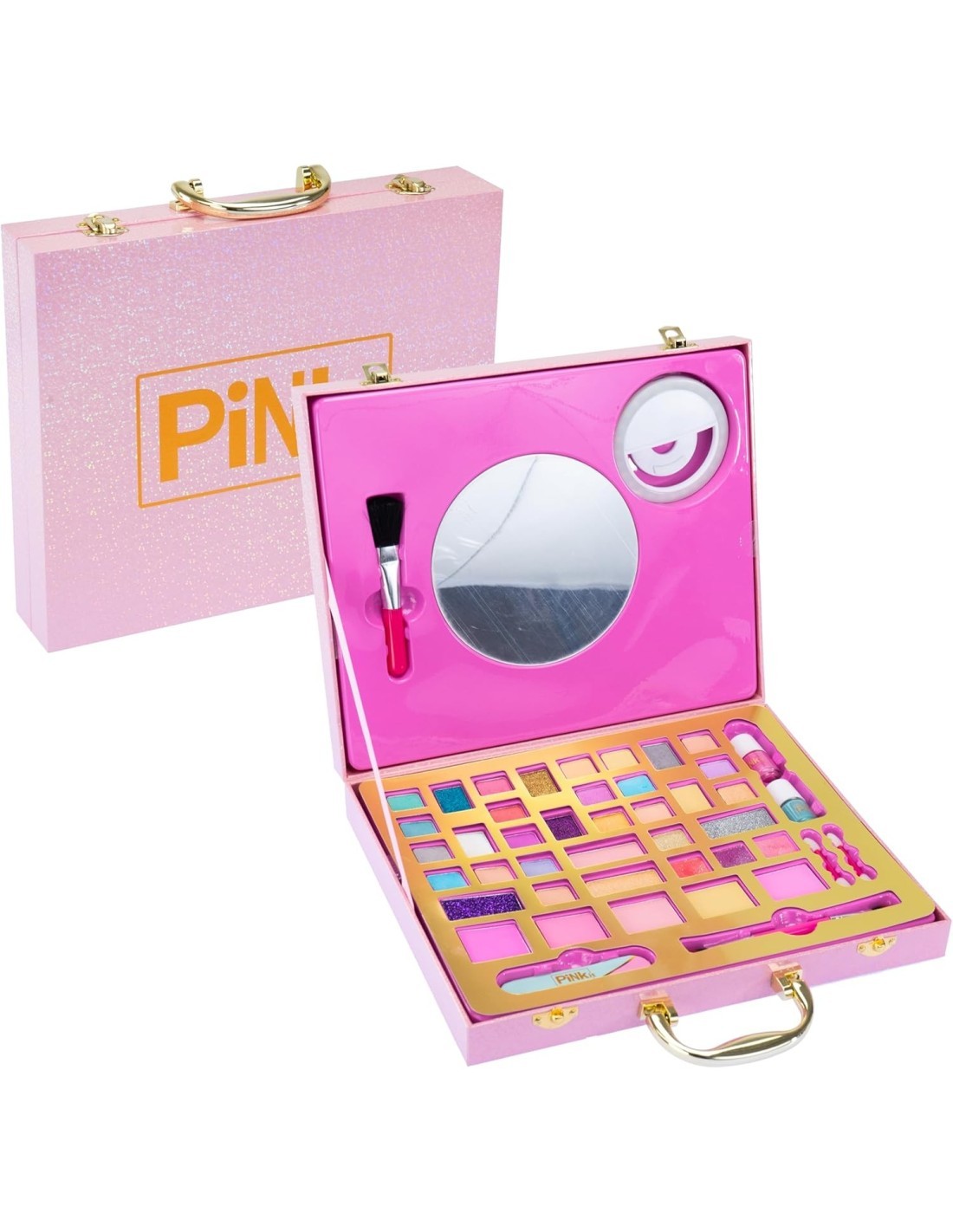 PINKIT Selfie Ring Suitcase – Valigetta Make Up con Specchio e Anello Luminoso per Selfie