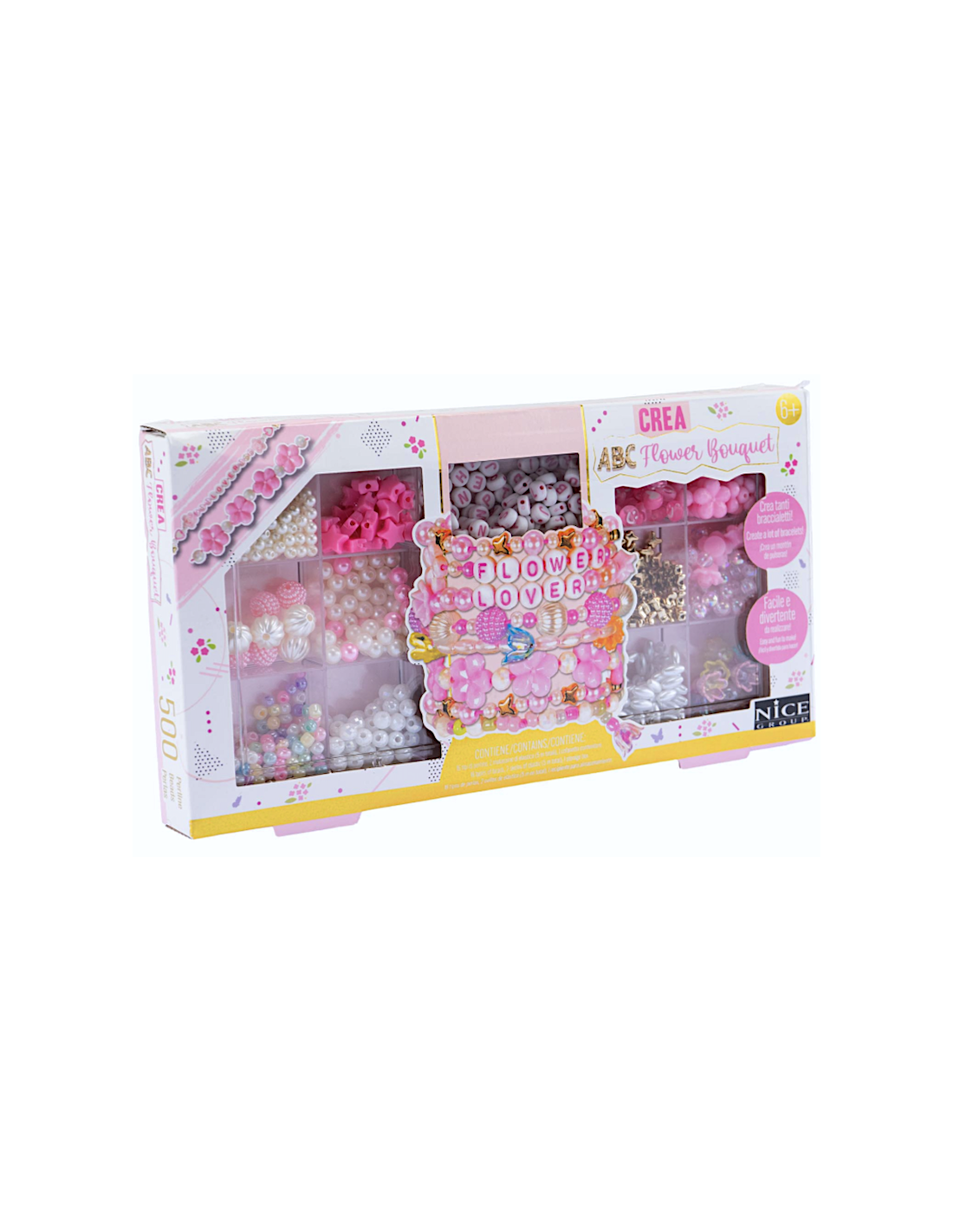 Perline ABC Flower Bouquet, perline colorate, perline bambini, bracciali, collane, smile, cuori, stelle, fiori, fai da te, 6+