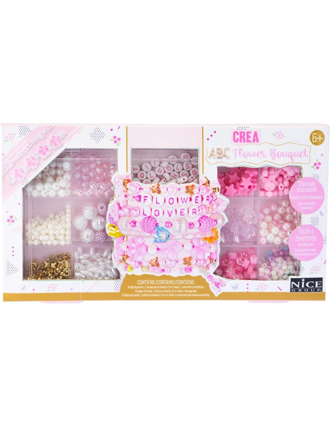 Perline ABC Flower Bouquet, perline colorate, perline bambini, bracciali, collane, smile, cuori, stelle, fiori, fai da te, 6+