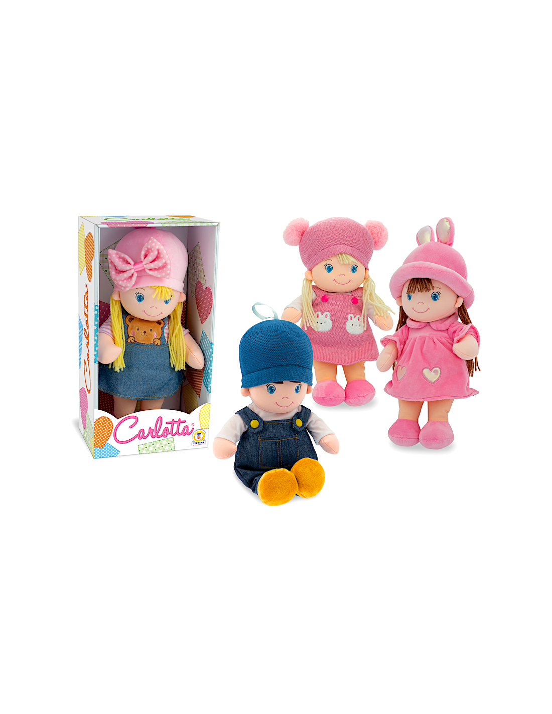 CARLOTTA - BAMBOLA DI PEZZA CON CAPPELLO 35CM  4 MODELLI ASSORTITO