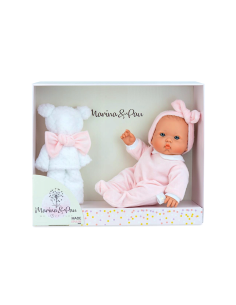 BAMBOLA REBORN BETTY TEDDY BLANKET CON TUTINA ROSA, ORSETTO COPERTINA