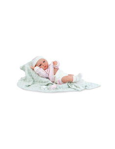 BAMBOLA REBORN MINI BABY BUBBLE A, CON SET ABBIGLIAMENTO COORDINATO, COPERTINA, MADE IN SPAIN