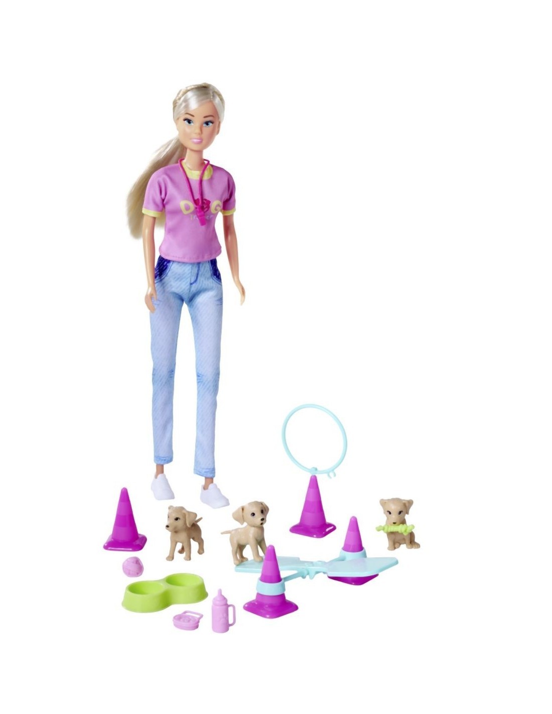 SIMBA, STEFFI LOVE DOG TRAINER, BAMBOLE, 3 CAGNOLINI E ACCESSORI, GIOCO BAMBINI 3+