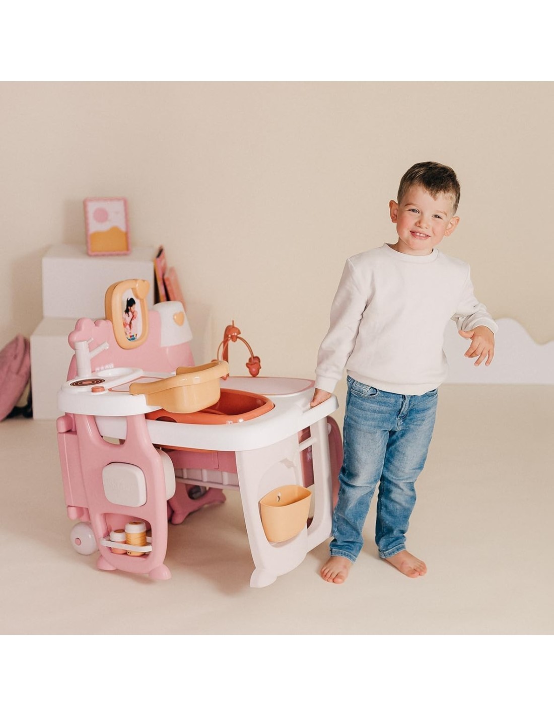 SMOBY, BABY NURSE CASETTA GRANDE PER NEONATI, 3 AREE GIOCO, 19 ACCESSORI, PIEGHEVOLE, TRASPORTABILE, GIOCO 3+