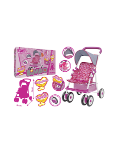 PASSEGGINO IN METALLO 34X50X62CM PIEGHEVOLE CON PARASOLE, GIOCO BAMBINI