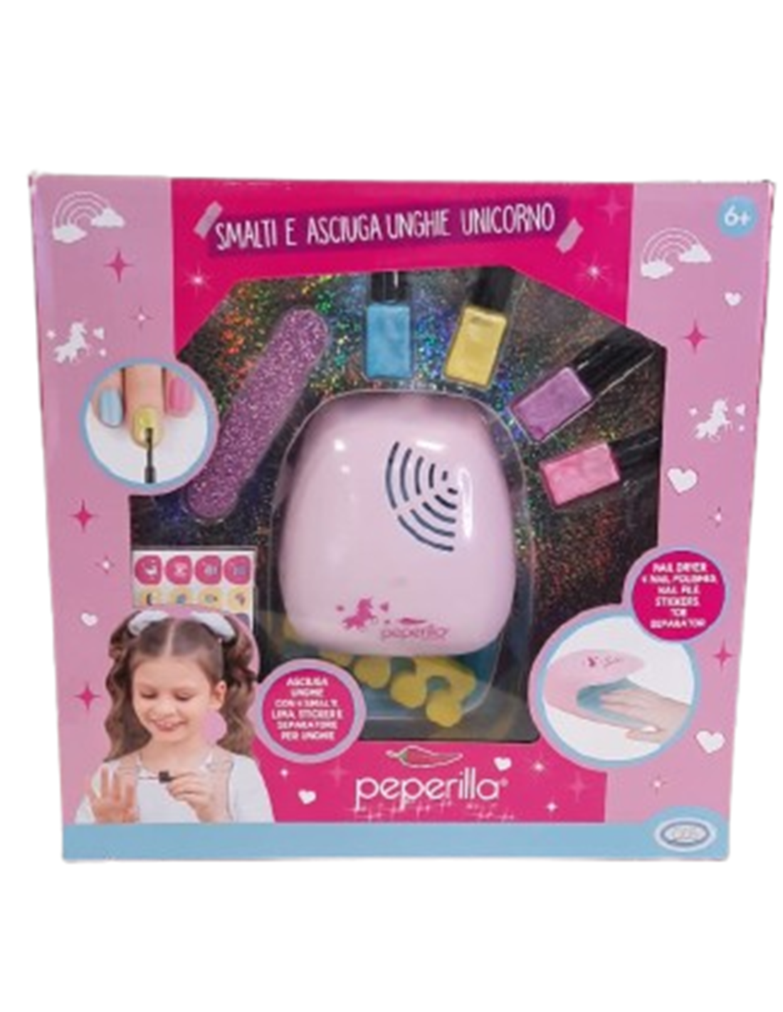 PEPERILLA SMALTI E ASCIUGA UNGHIE UNICORNO, SET GIOCO BEAUTY, ACCESSORIO BAMBINA, GIOCO CREATIVO 3+ ANNI