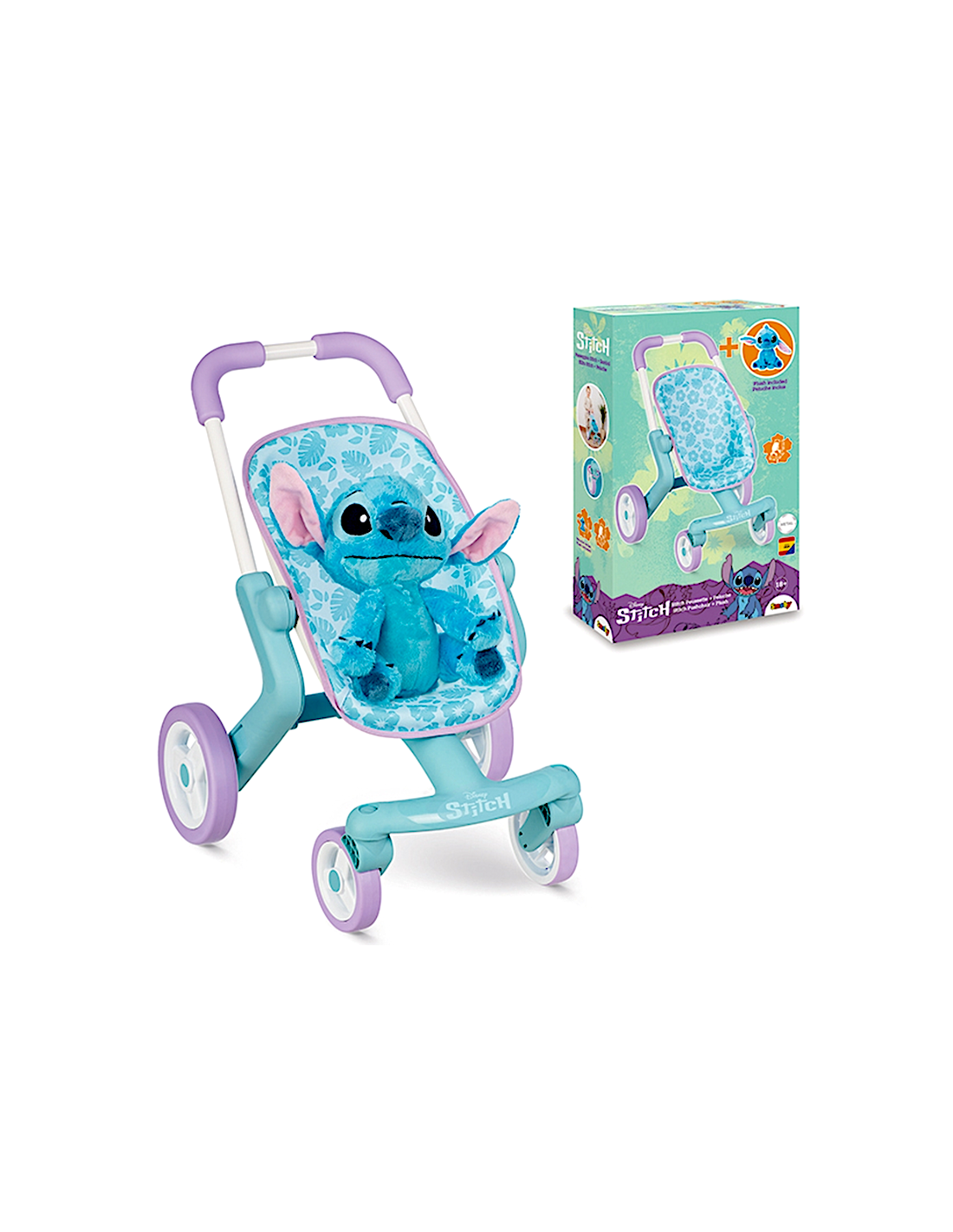 PASSEGGINO STITCH IN METALLO CON PELUCHE, MANIGLIA ERGONOMICA, RUOTE PIROETTANTI, MULTIDIREZIONALI, BAMBINI 18+ MESI