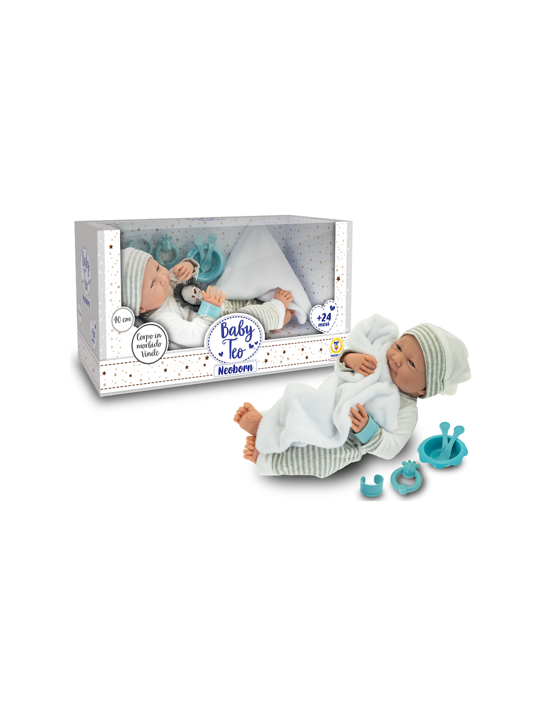 BABY TEO - NEOBORN NEONATO BIANCO 40CM CON ACCESSORI