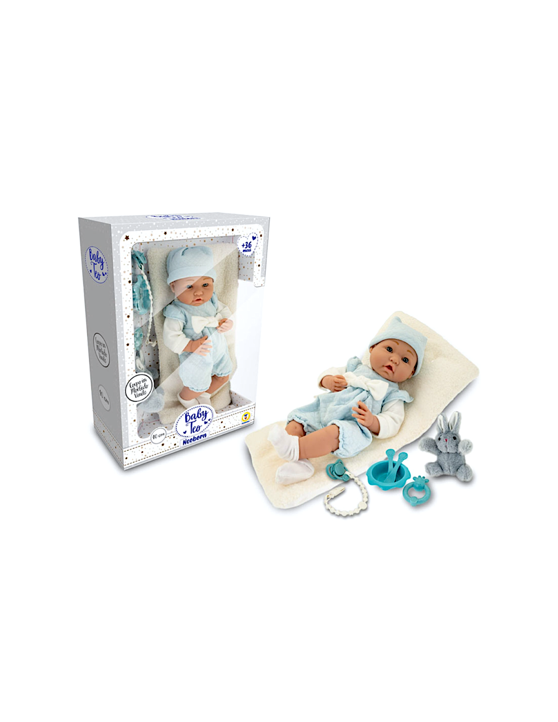 BABY TEO - NEOBORN NEONATO AZZURRO 40CM CON ACCESSORI