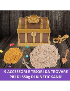 Kinetic Sand, Playset Caccia al Tesoro con Sabbia Dorata e Marrone, 9 Tesori Nascosti, Gioco per Bambini 3+ Anni