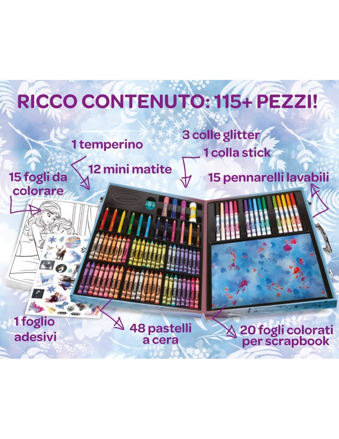 VALIGETTA, FROZEN 2, SET CREATIVO CON PENNARELLI, MATITE E PASTELLI