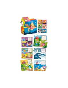Montessori Cubi e Logica 3 in 1, Esercita la Logica, 4 Cubi in Legno, Puzzle Animali, 6 Cartelle, 18 Elementi Sagomati