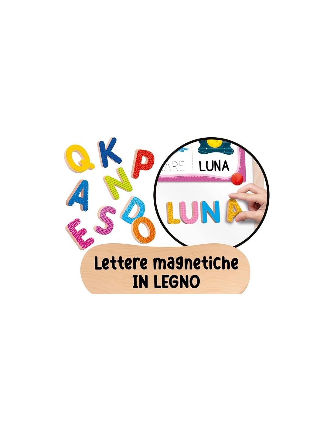 Montessori Lavagnona Legno Cresce con Te, kit lettere magnetiche, gessi, penna scrivi e cancella, Età 3+