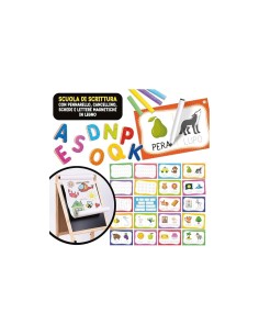 Montessori Lavagnona Legno Cresce con Te, kit lettere magnetiche, gessi, penna scrivi e cancella, Età 3+