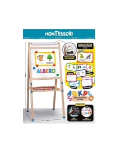 Montessori Lavagnona Legno Cresce con Te, kit lettere magnetiche, gessi, penna scrivi e cancella, Età 3+