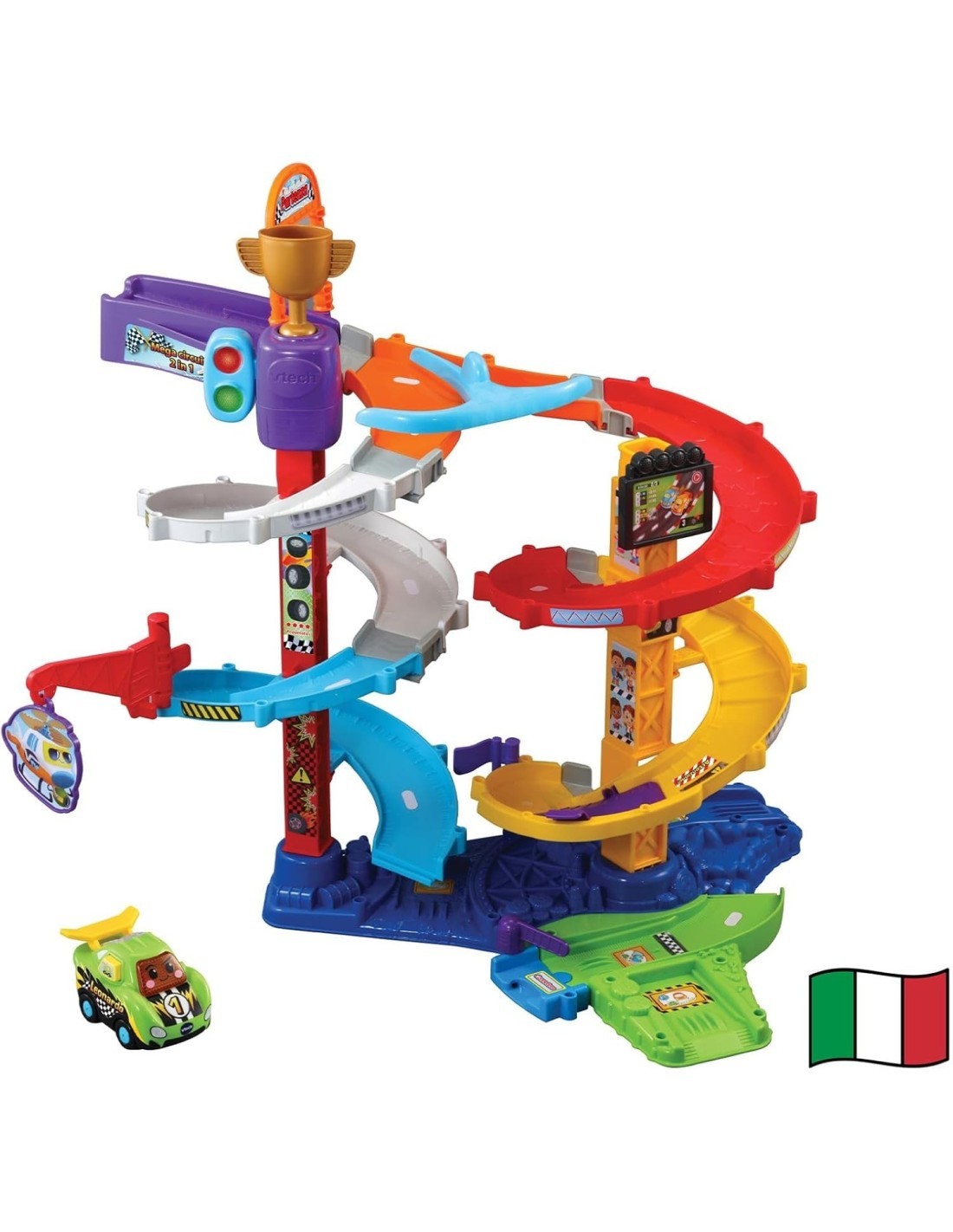 VTech Vroom Vroom Go - Mega Circuito 2 in 1 con Pista a Spirale e 5 Zone Magiche